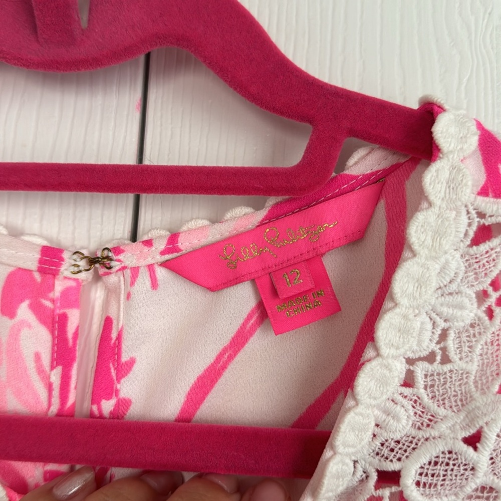 Lilly Pulitzer Pink and White Floral Lace-Trim Mini Dress - Picture 5 of 7